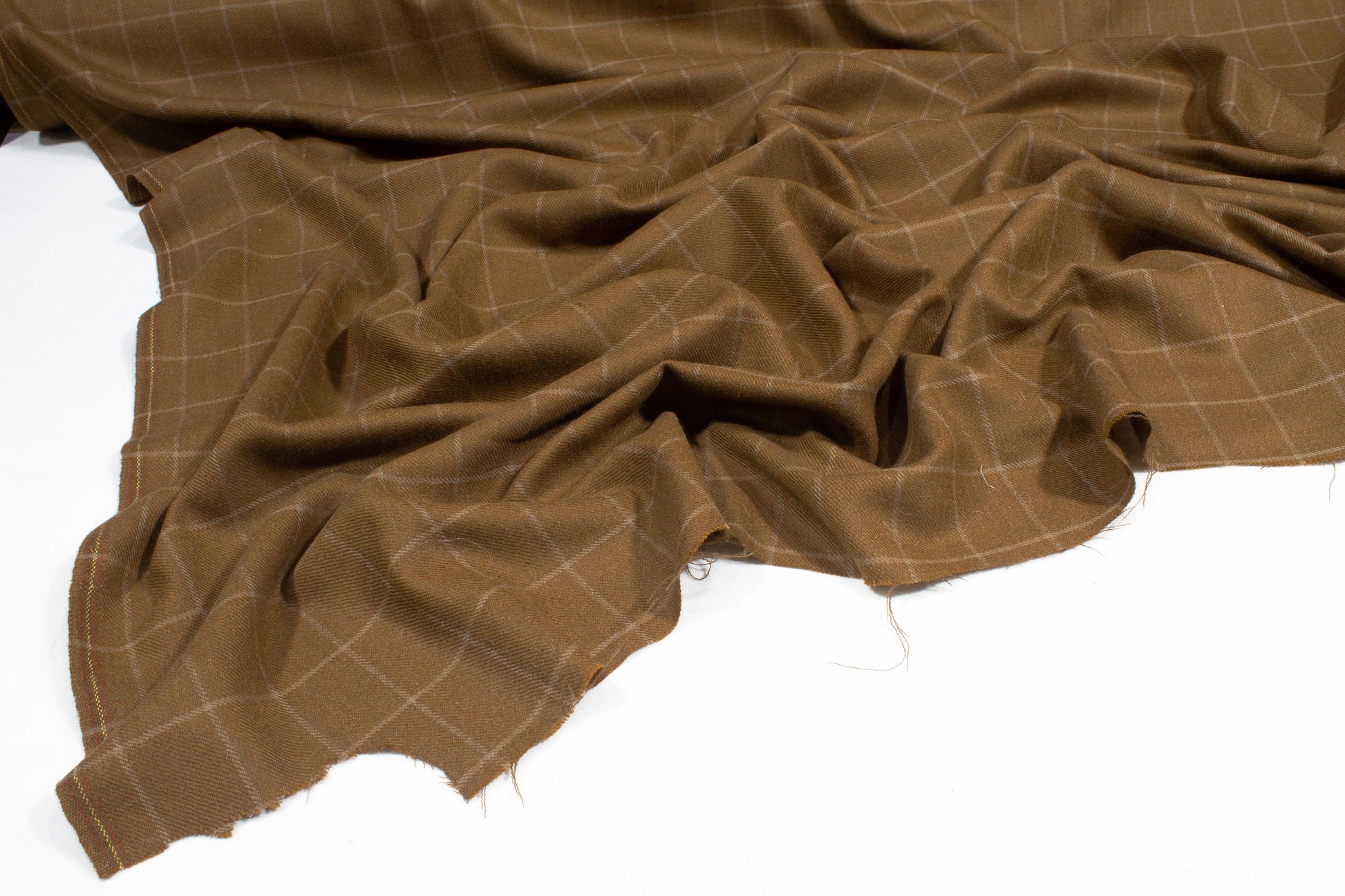 Brown Windowpane Italian Wool Twill - Prime Fabrics