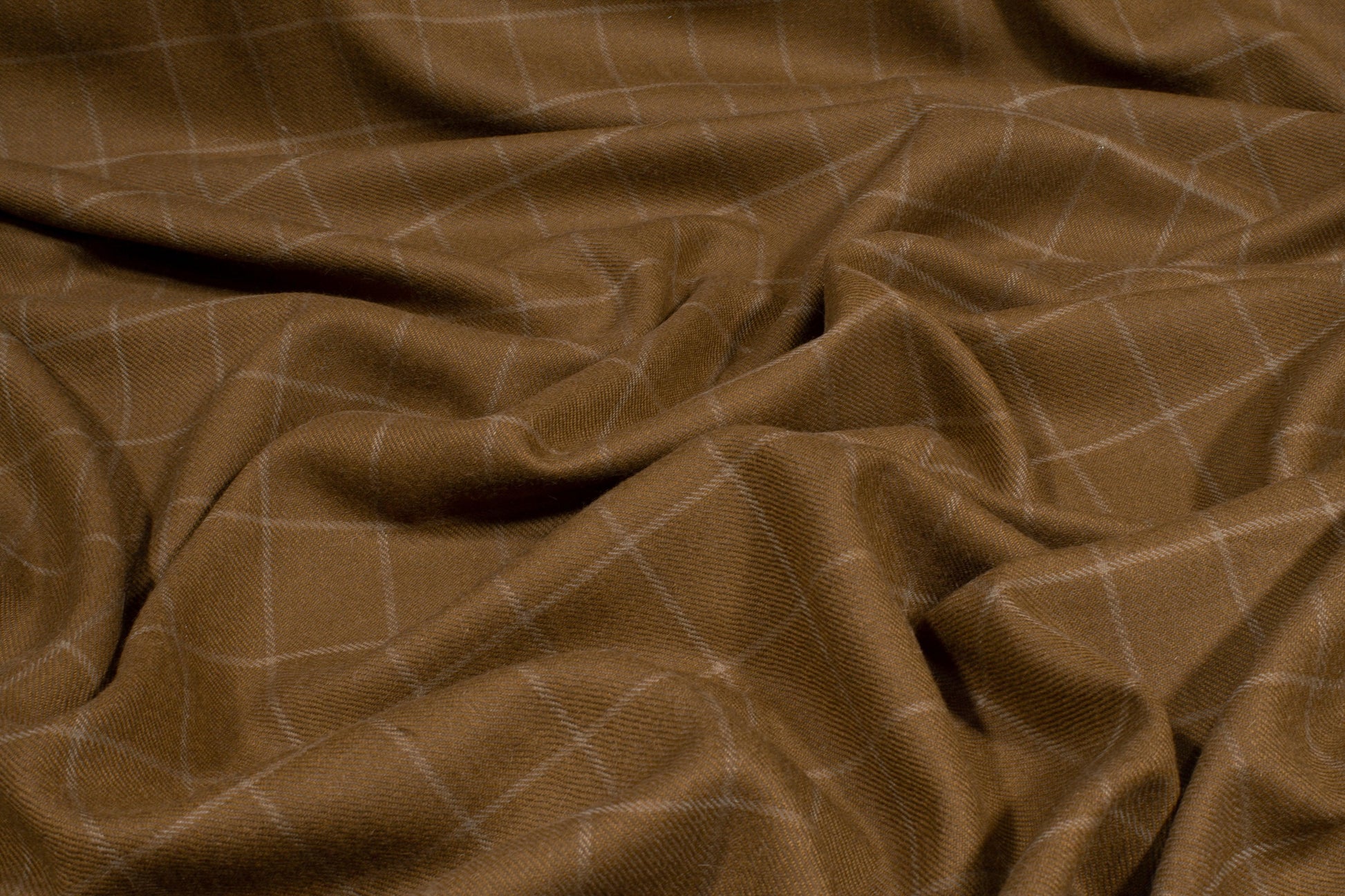 Brown Windowpane Italian Wool Twill - Prime Fabrics