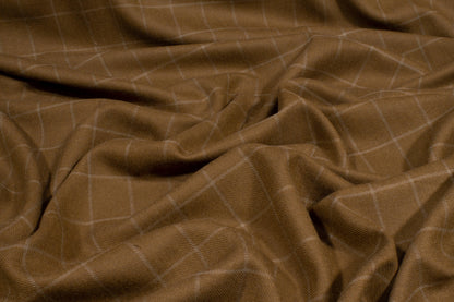 Brown Windowpane Italian Wool Twill - Prime Fabrics