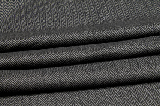 Charcoal Gray Herringbone Italian Wool - Prime Fabrics