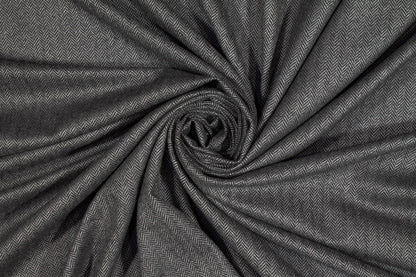 Charcoal Gray Herringbone Italian Wool - Prime Fabrics
