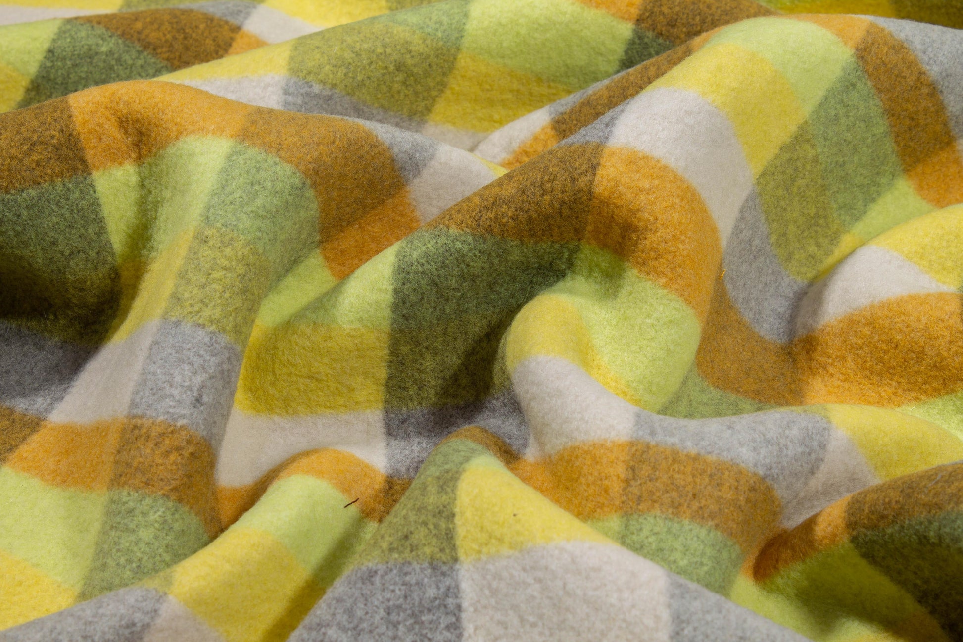 Plaid Double Faced Italian Wool Felt - Yellow, Orange, Green, White - Prime Fabrics