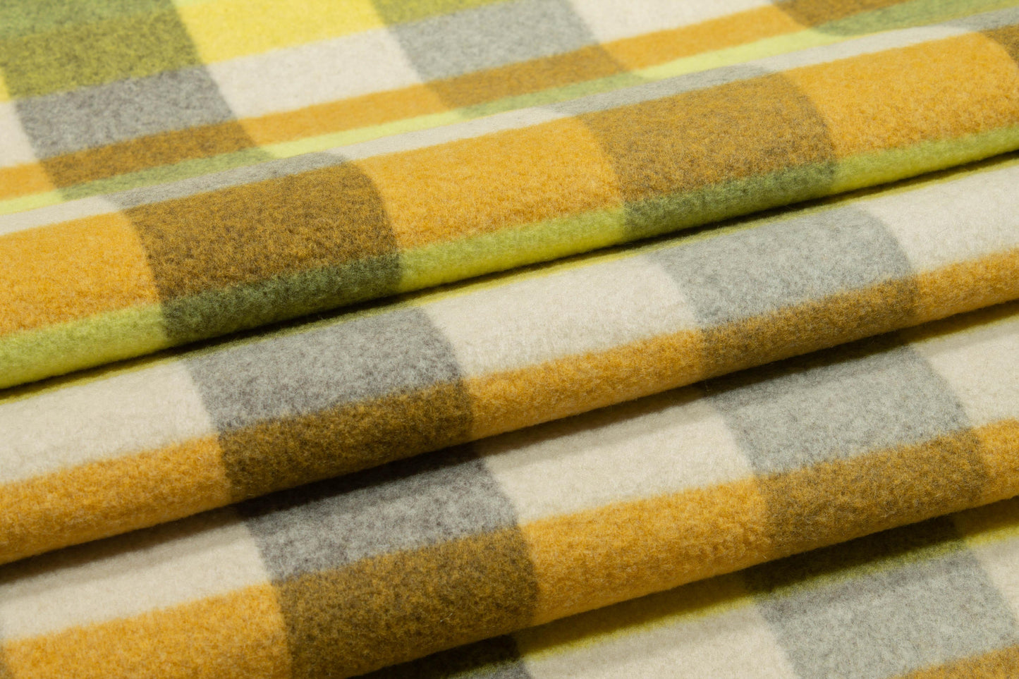 Plaid Double Faced Italian Wool Felt - Yellow, Orange, Green, White - Prime Fabrics
