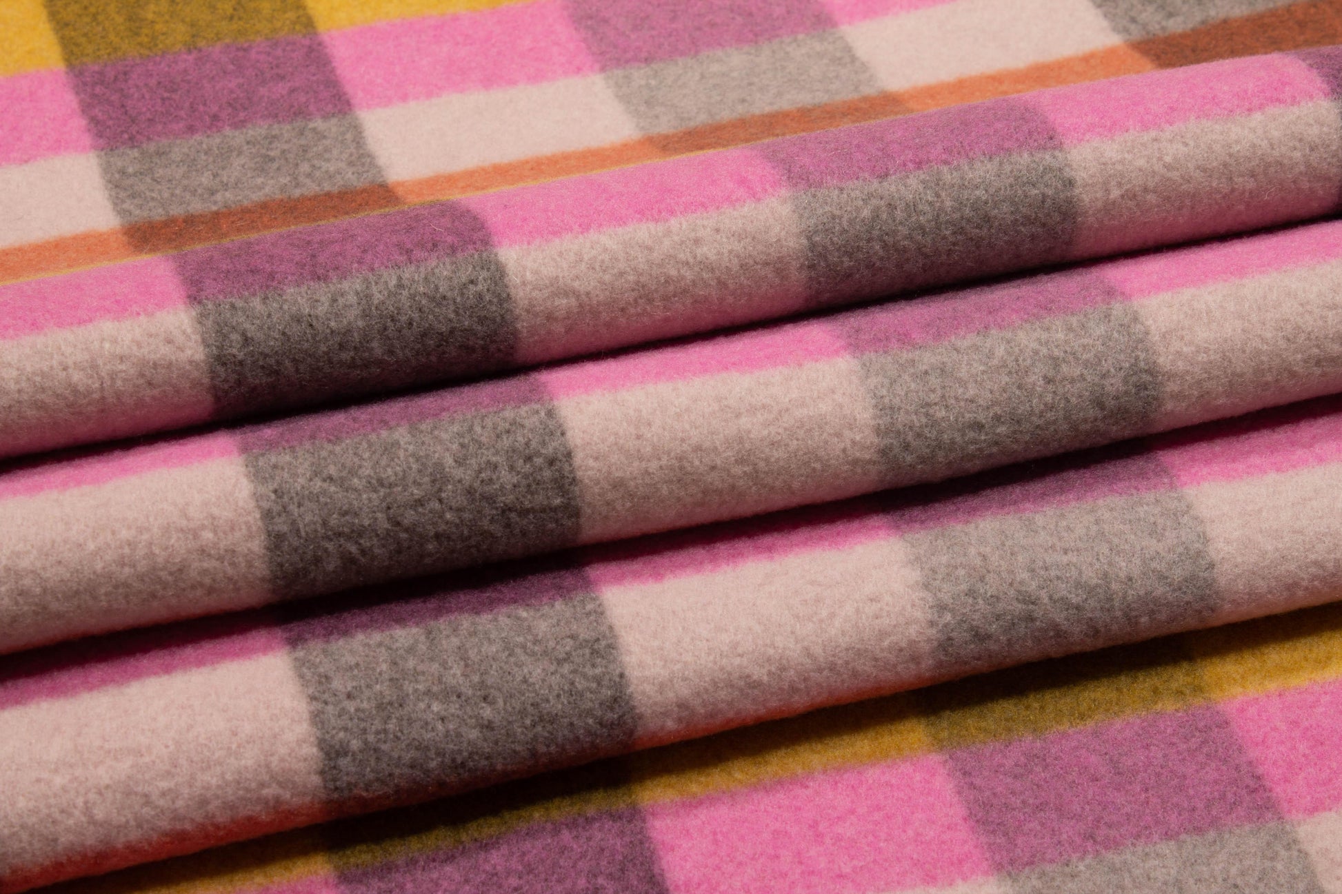 Plaid Double Faced Italian Wool Felt - Pink, Orange, Yellow, White - Prime Fabrics