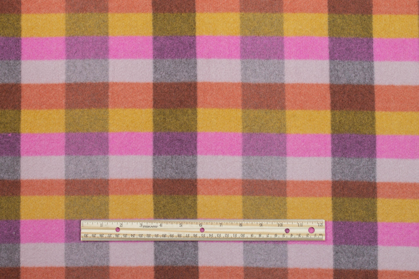 Plaid Double Faced Italian Wool Felt - Pink, Orange, Yellow, White - Prime Fabrics