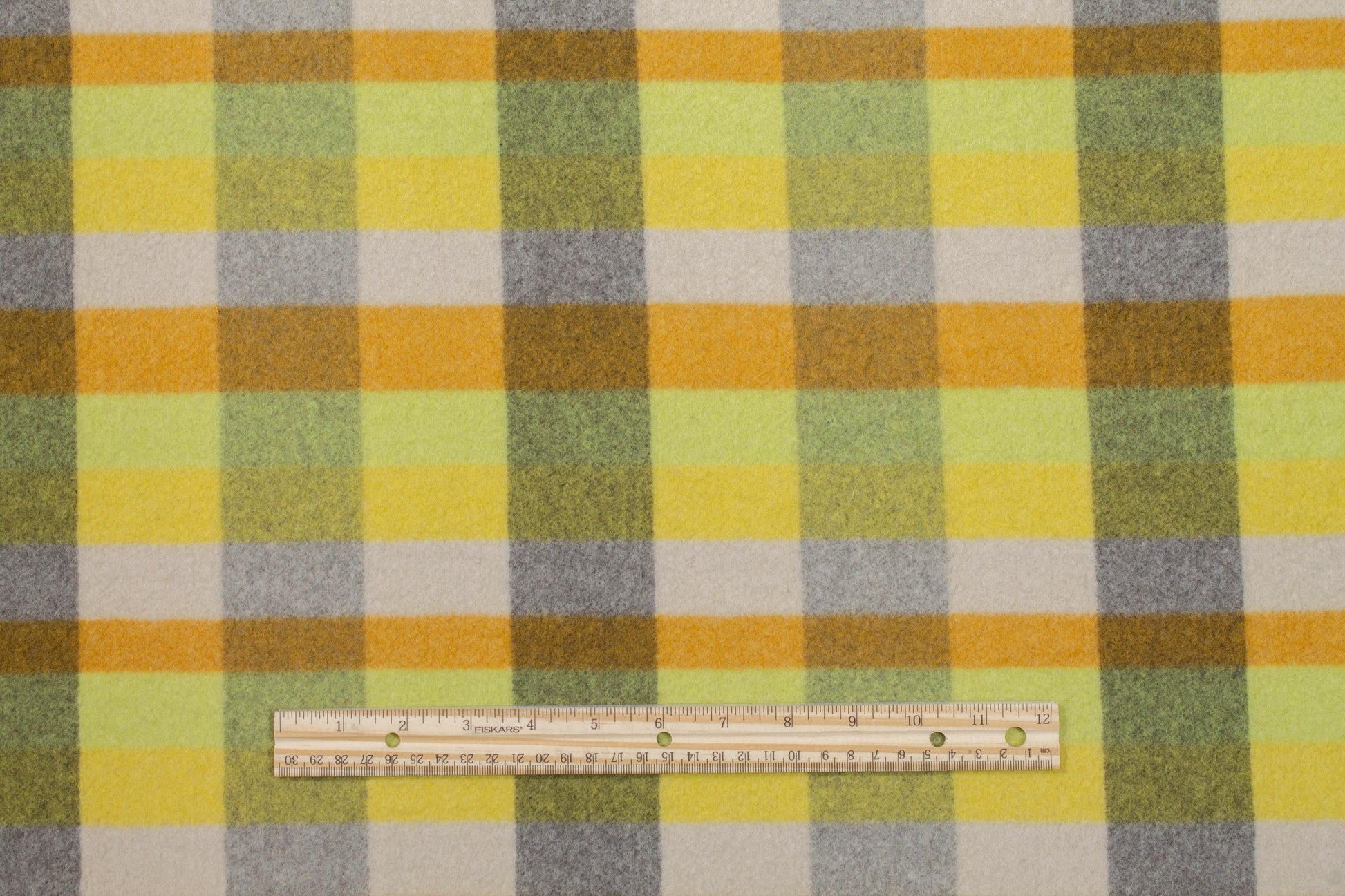 Plaid Double Faced Italian Wool Felt - Yellow, Orange, Green, White - Prime Fabrics