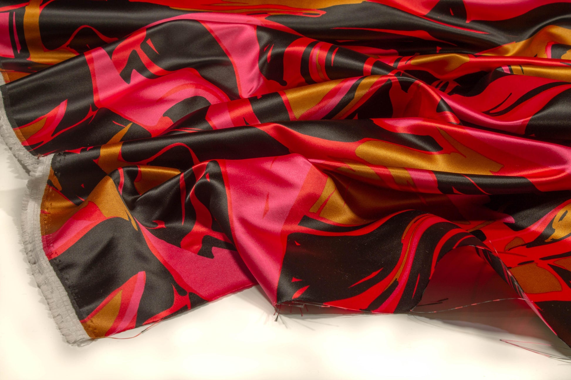 Abstract Italian Polyester Satin - Magenta, Gold, Black - Prime Fabrics