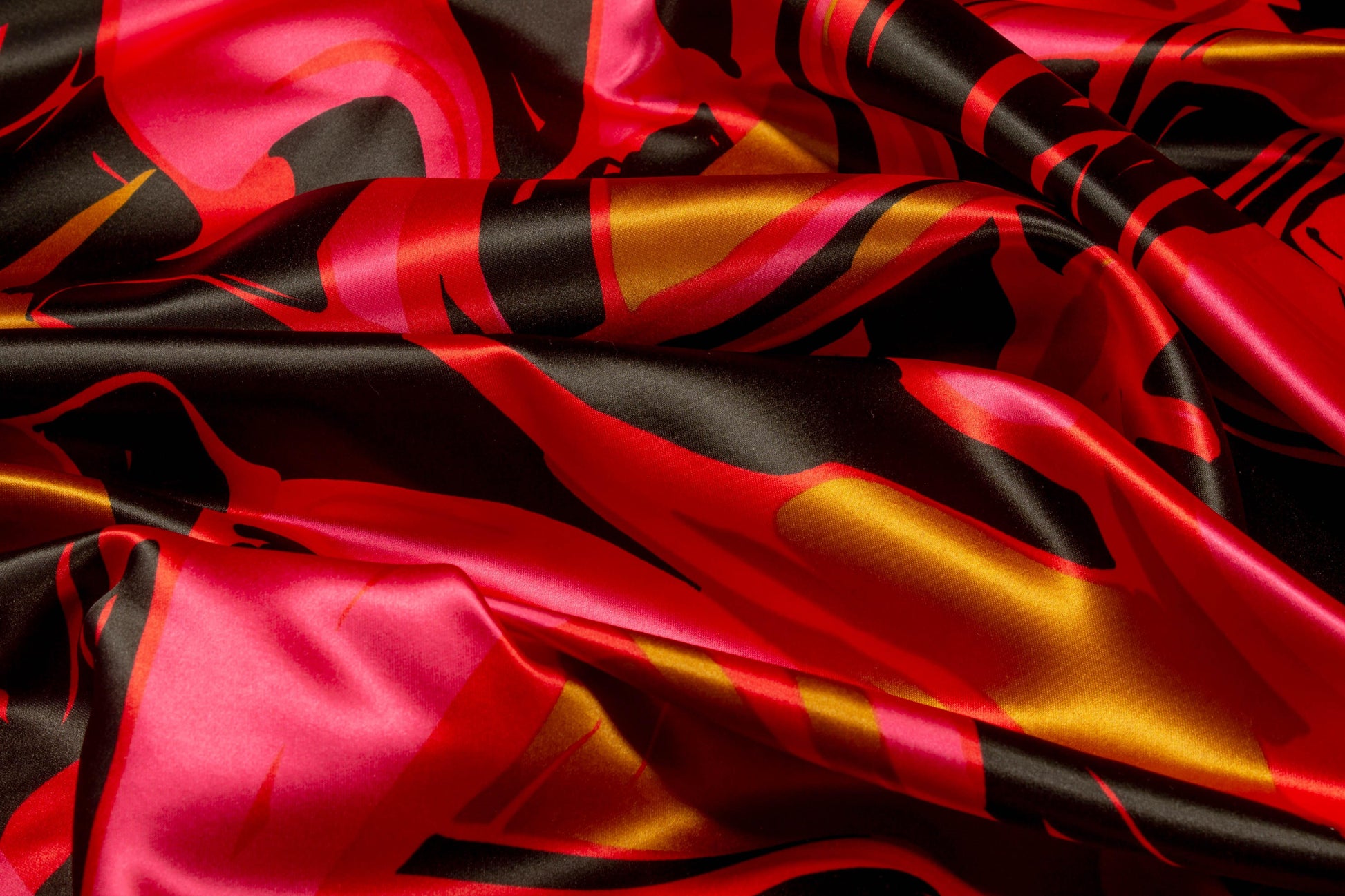 Abstract Italian Polyester Satin - Magenta, Gold, Black - Prime Fabrics