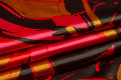 Abstract Italian Polyester Satin - Magenta, Gold, Black - Prime Fabrics