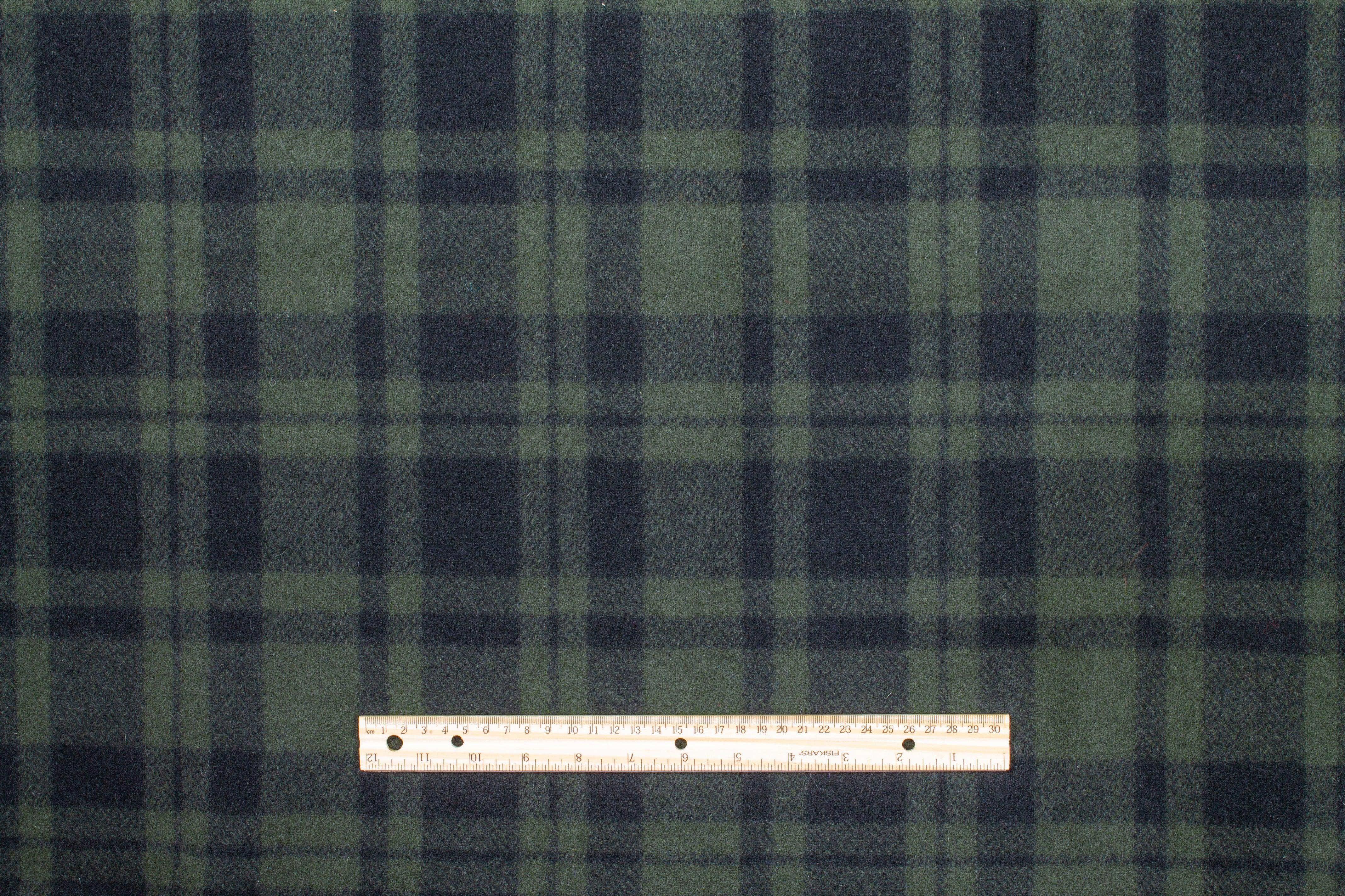 Dark Green Plaid Double Faced Italian Wool Coating - Prime Fabrics