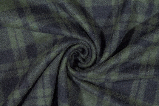 Dark Green Plaid Double Faced Italian Wool Coating - Prime Fabrics