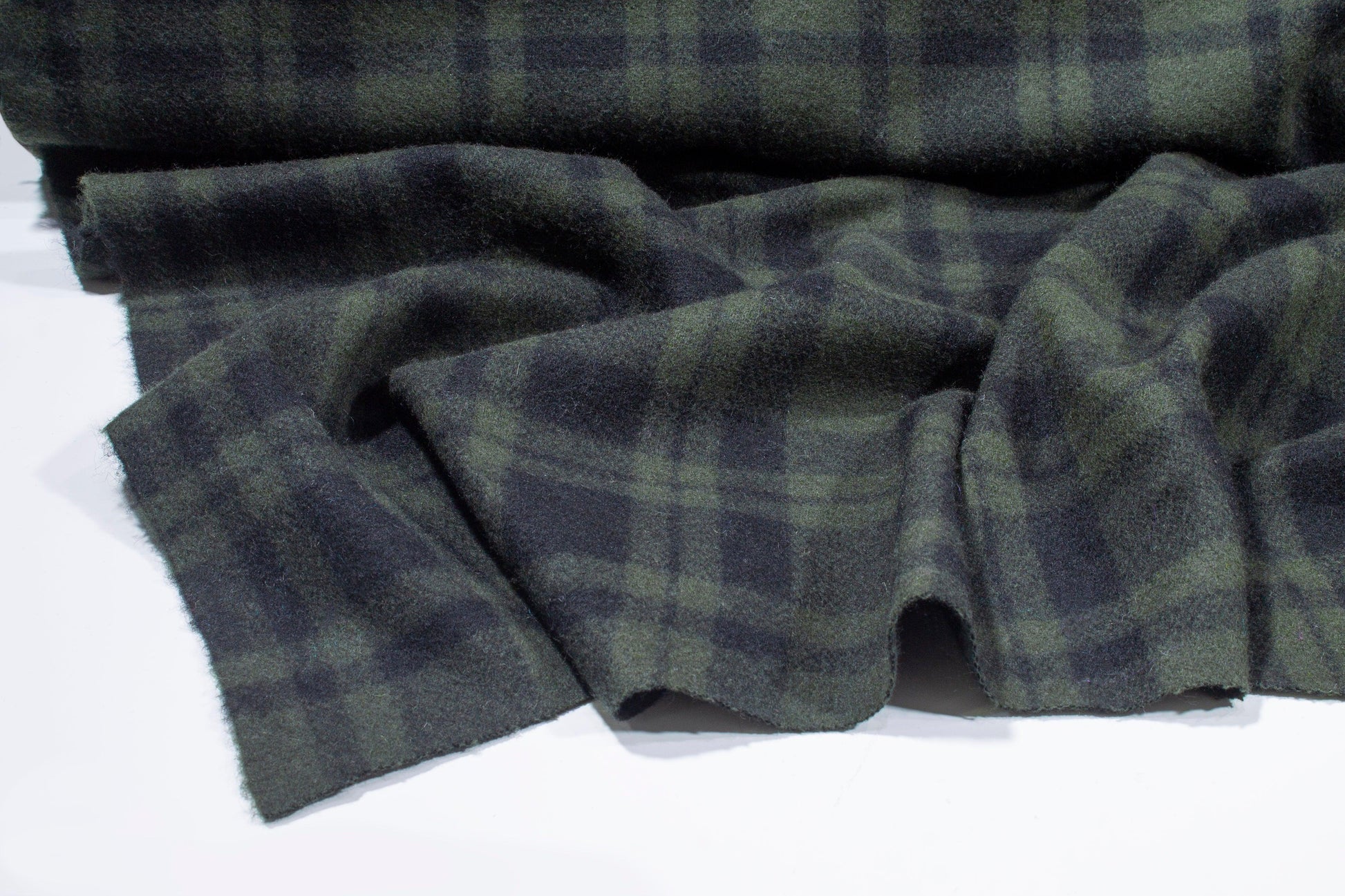 Dark Green Plaid Double Faced Italian Wool Coating - Prime Fabrics