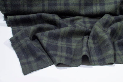 Dark Green Plaid Double Faced Italian Wool Coating - Prime Fabrics