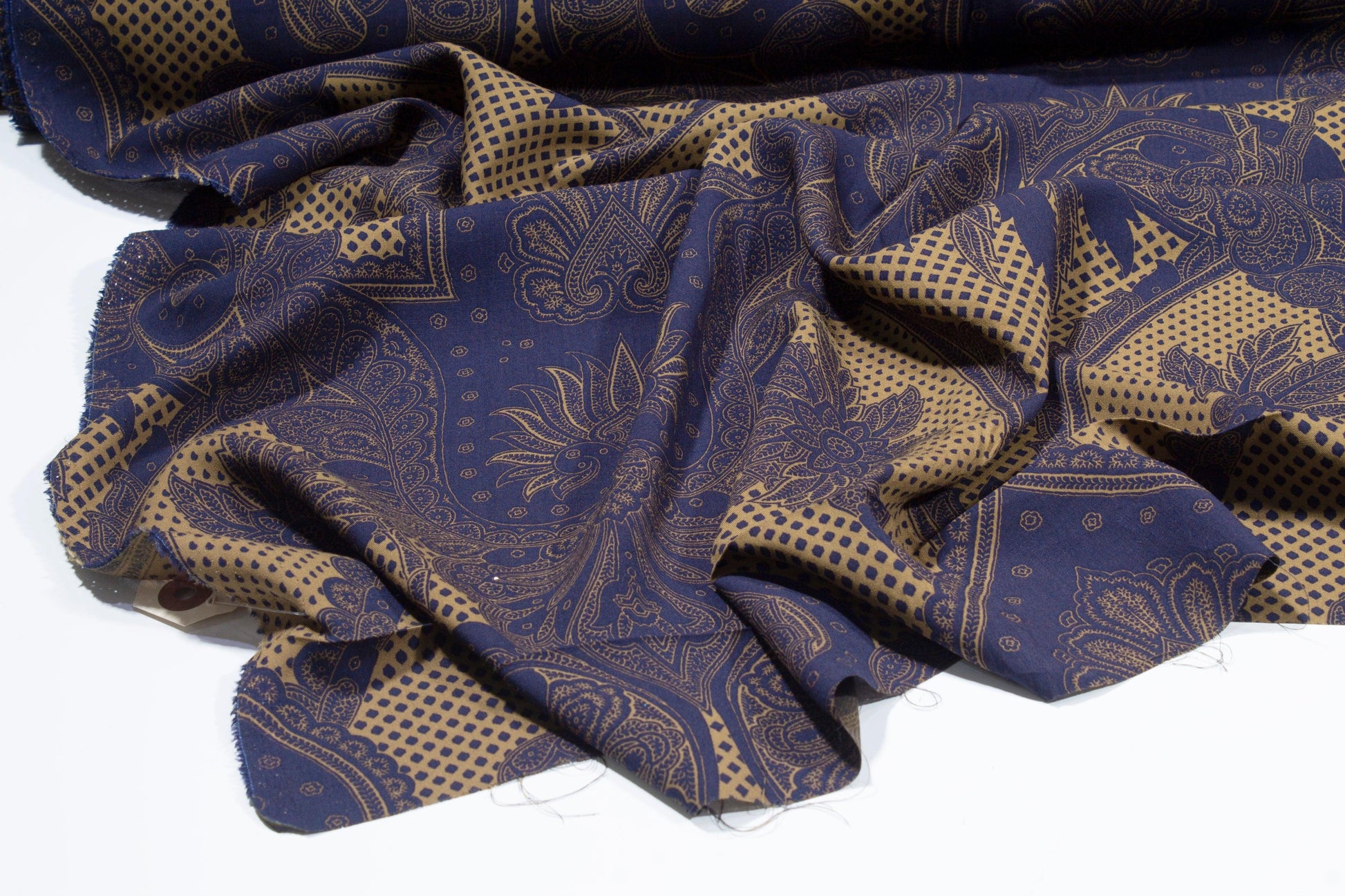 Navy and Khaki Italian Viscose - Prime Fabrics