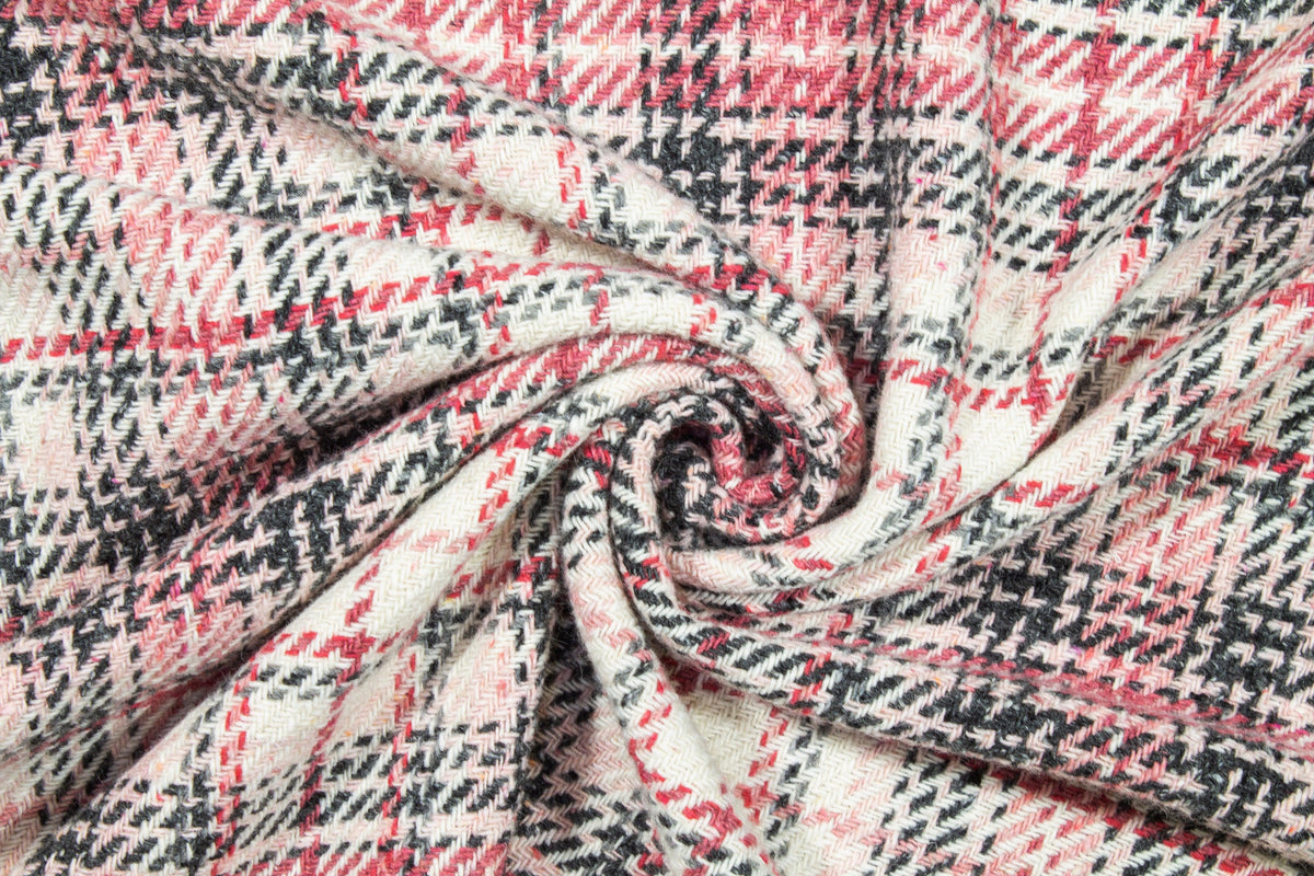 Pink Tone Checked Wool Tweed