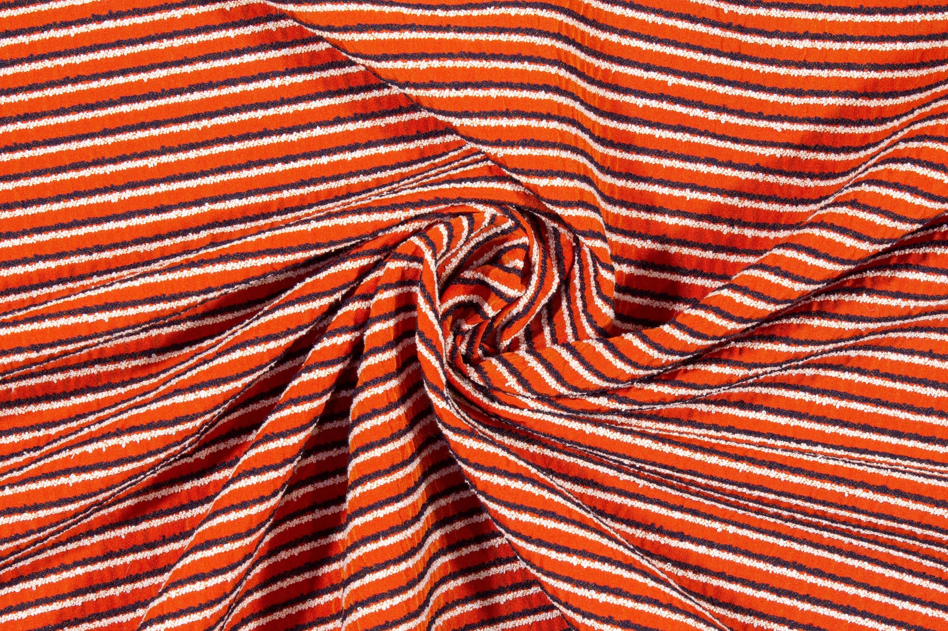 Orange, Black, and White Striped Cotton Brocade - Prime Fabrics