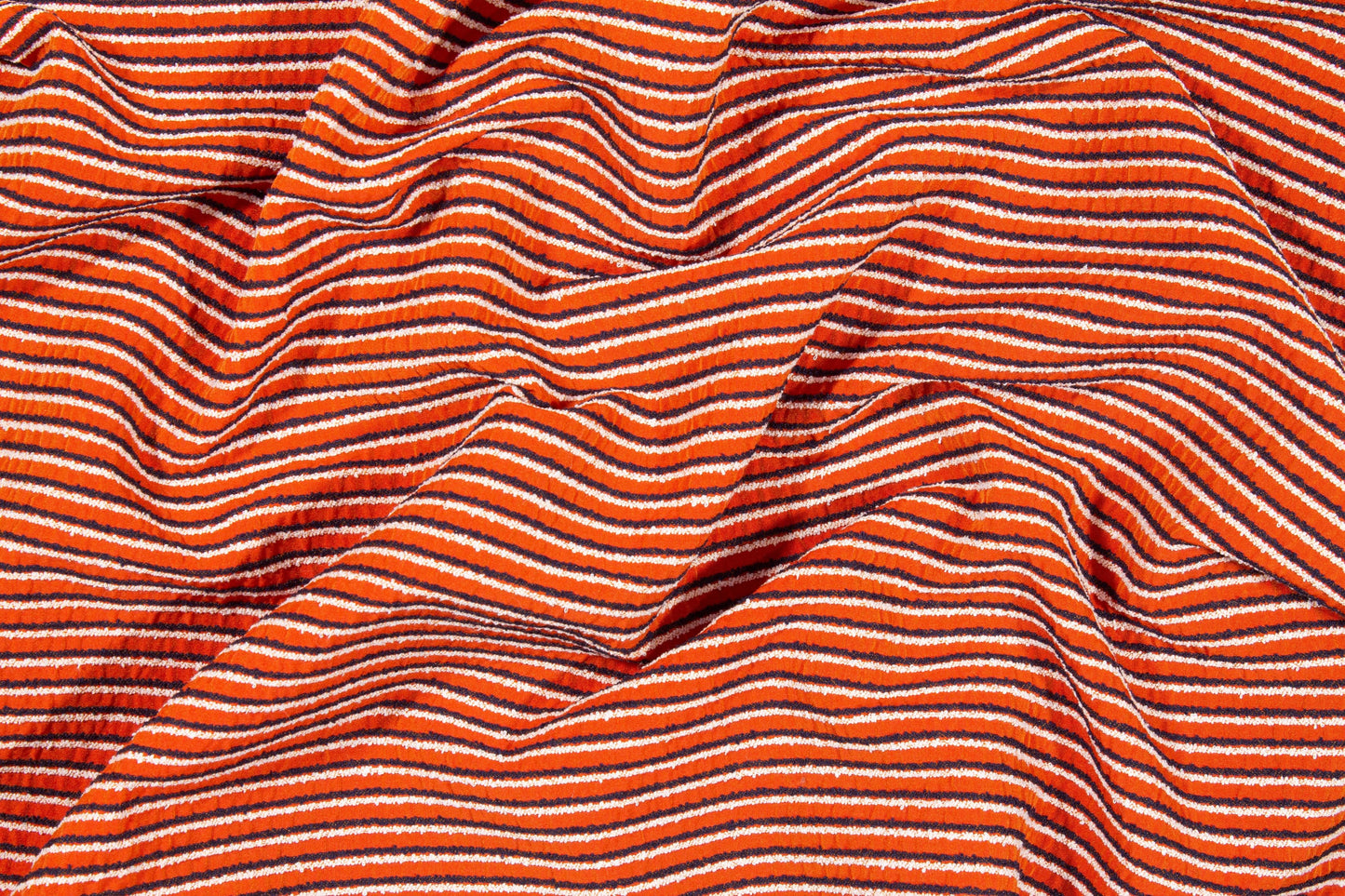 Orange, Black, and White Striped Cotton Brocade - Prime Fabrics