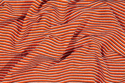 Orange, Black, and White Striped Cotton Brocade - Prime Fabrics