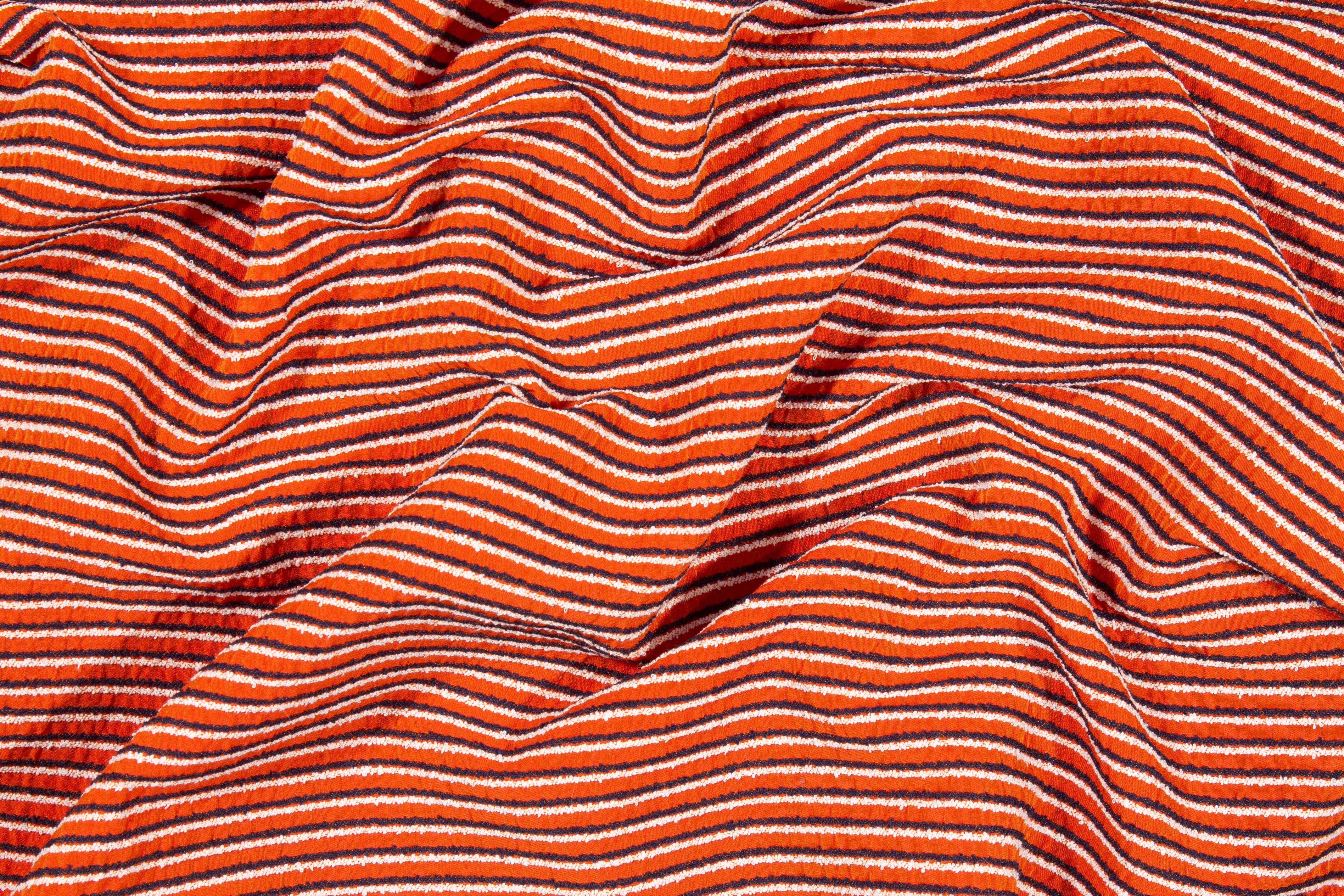 Orange, Black, and White Striped Cotton Brocade - Prime Fabrics