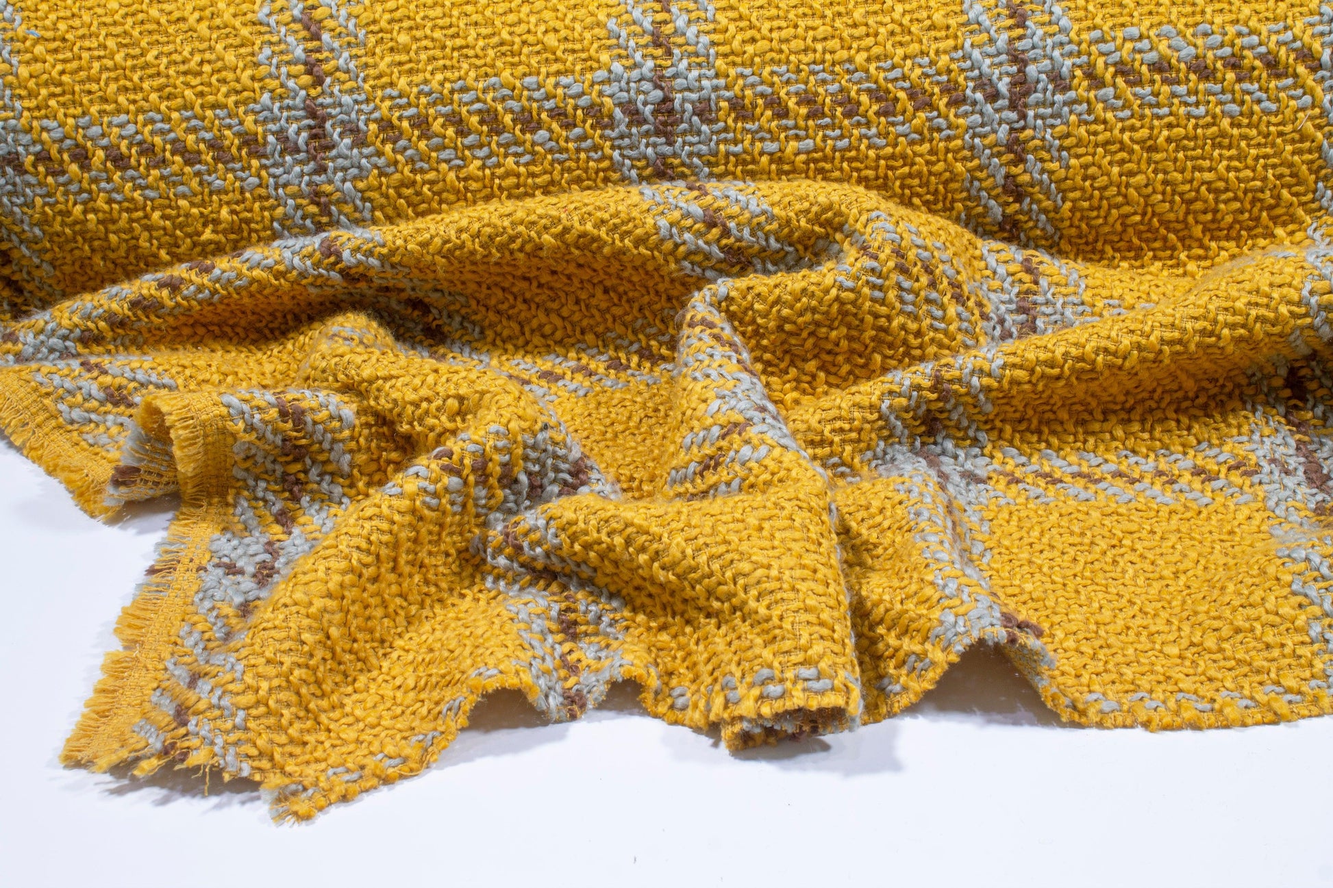Yellow Windowpane Wool Blend Tweed Boucle - Prime Fabrics