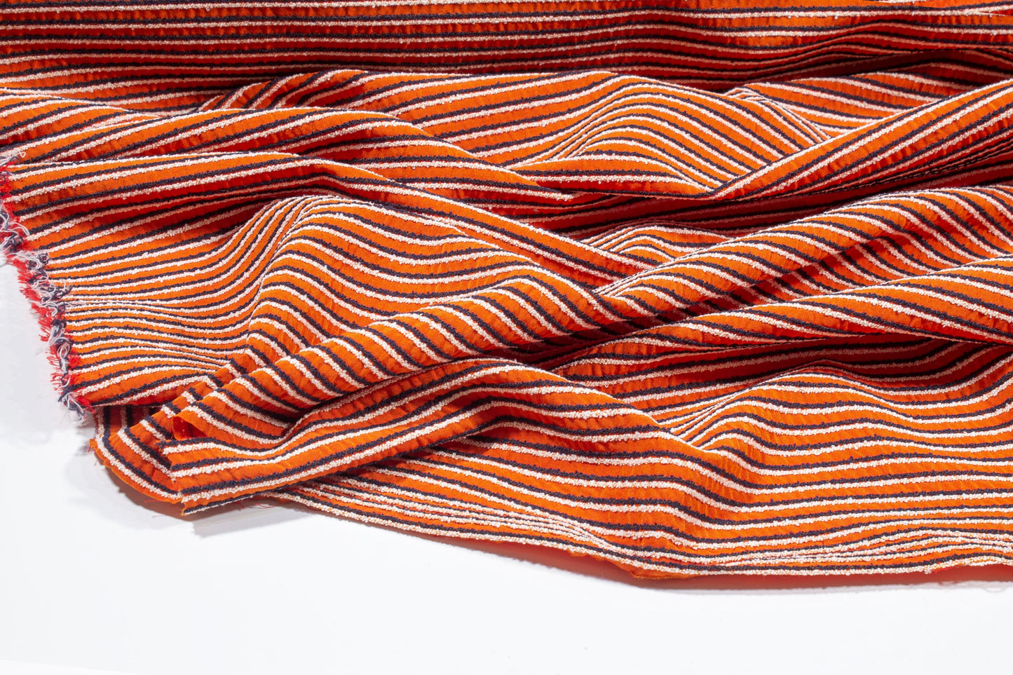 Orange, Black, and White Striped Cotton Brocade - Prime Fabrics