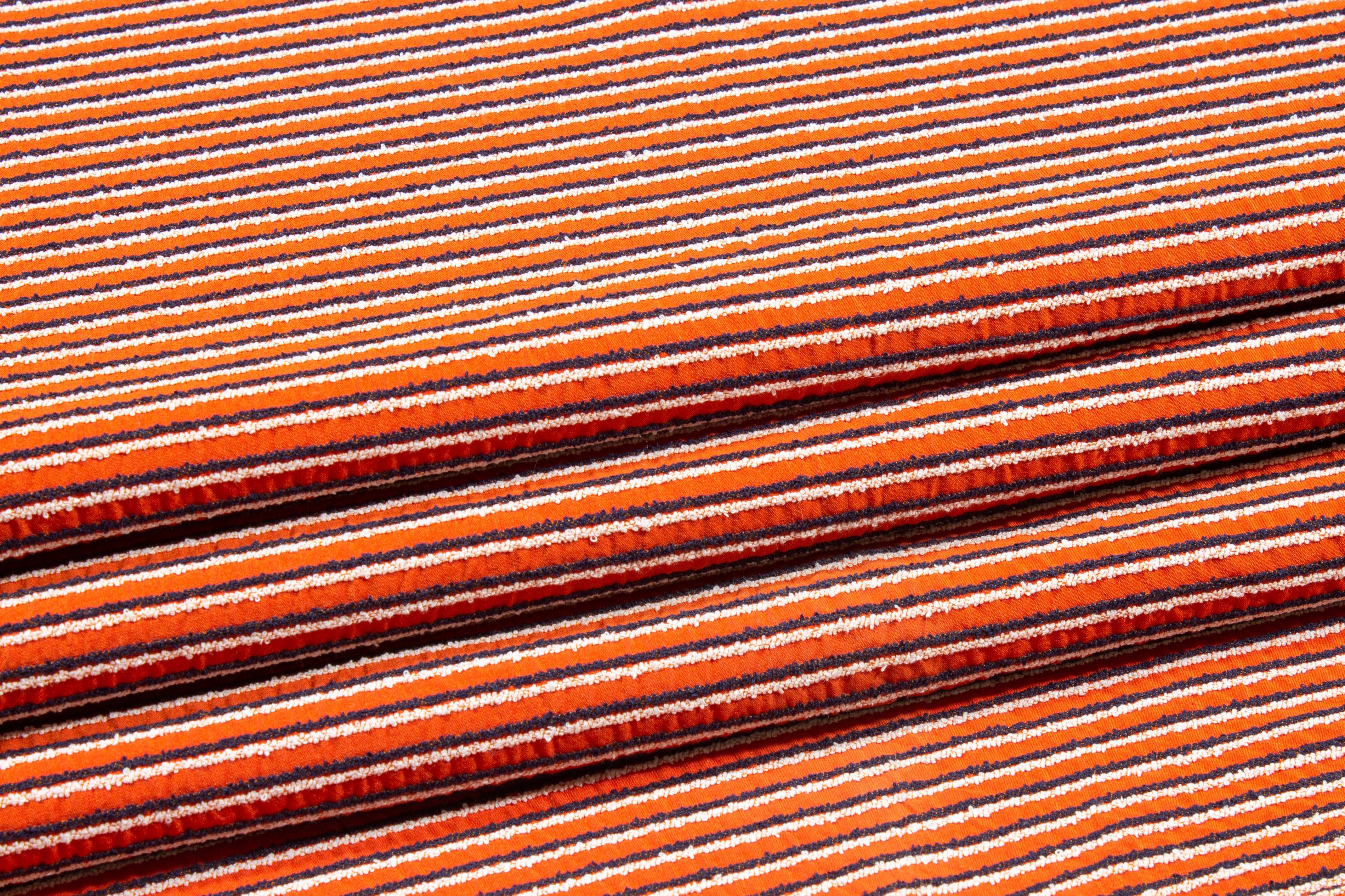 Orange, Black, and White Striped Cotton Brocade - Prime Fabrics