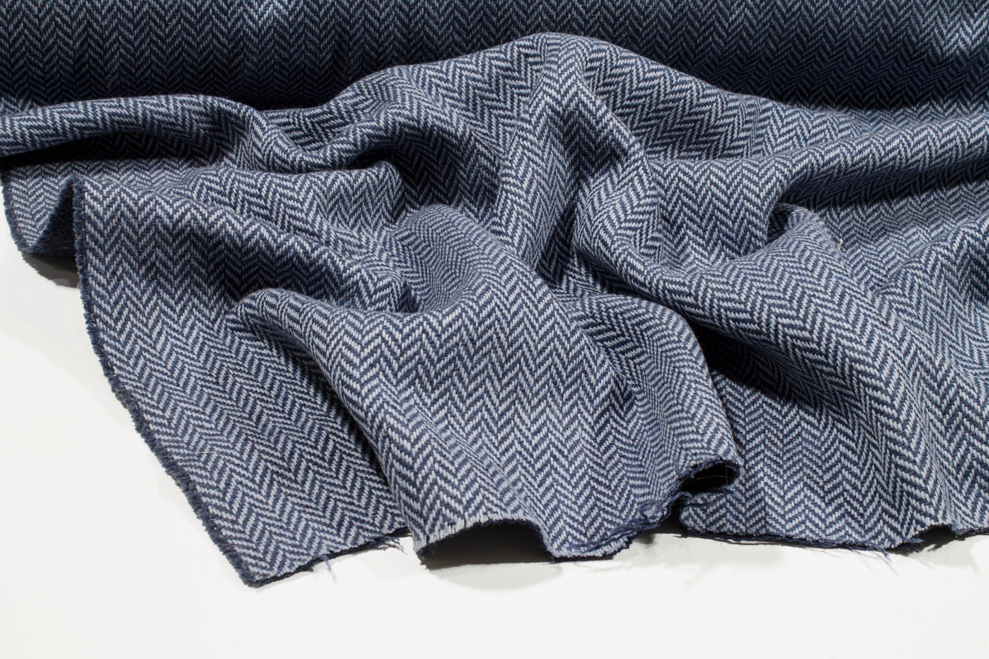 Blue Herringbone Italian Wool Coating - Prime Fabrics