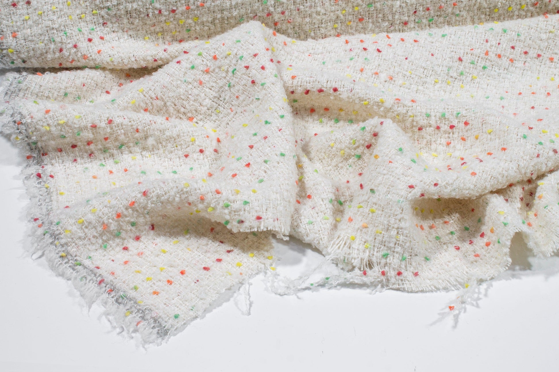 Off White Italian Tweed Boucle Wool with Multicolor Dots - Prime Fabrics