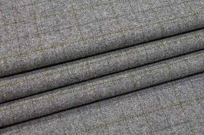 Windowpane Italian Wool - Gray and Olive Green - Prime Fabrics