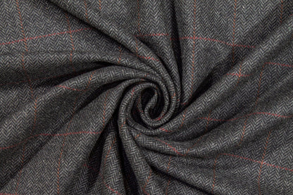 Dark Gray Herringbone Windowpane Wool Coating - Prime Fabrics