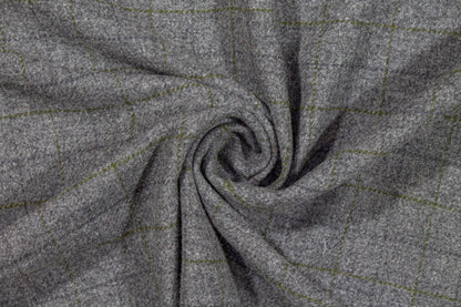 Windowpane Italian Wool - Gray and Olive Green - Prime Fabrics