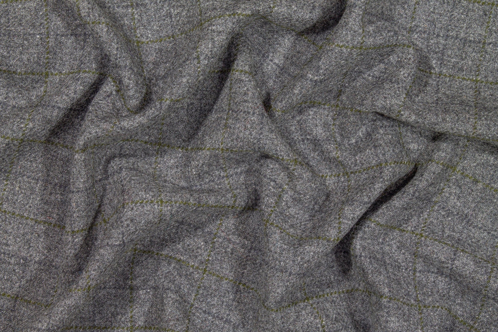 Windowpane Italian Wool - Gray and Olive Green - Prime Fabrics