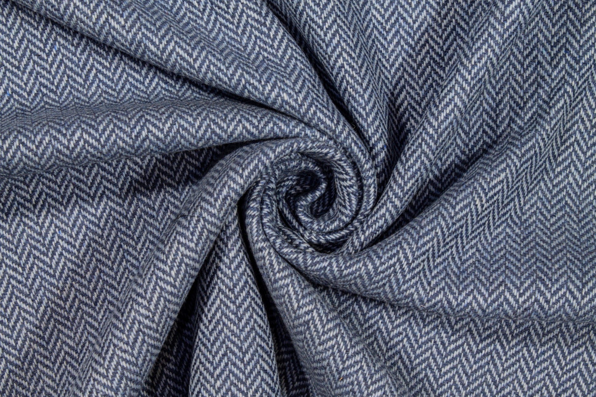 Blue Herringbone Italian Wool Coating - Prime Fabrics