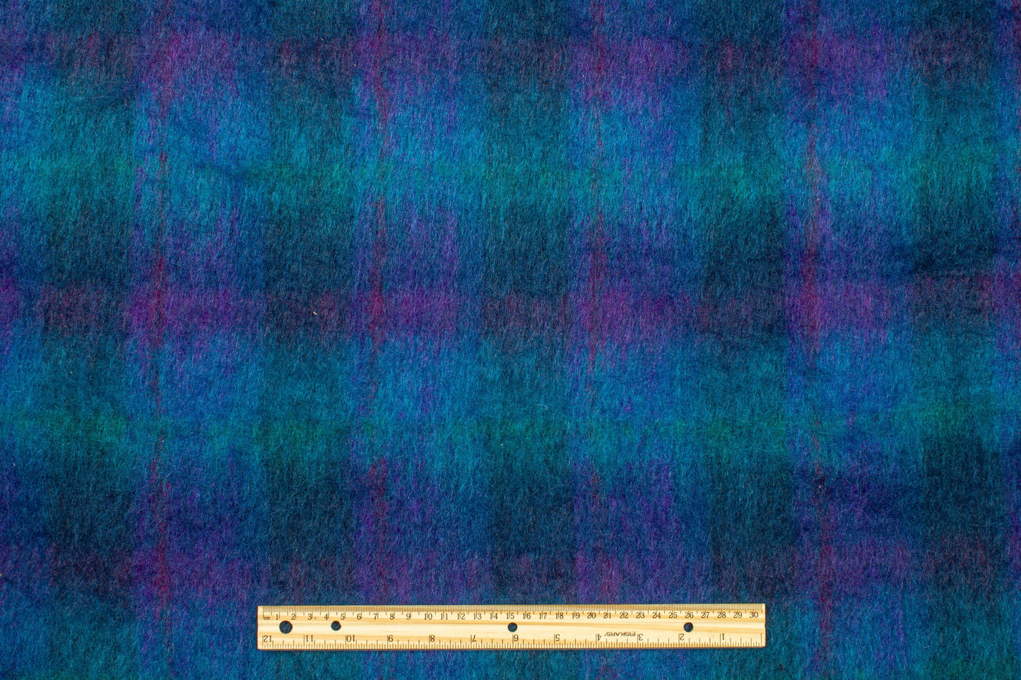 Ocean Blue and Purple Mohair Plaid Wool Coating - Prime Fabrics