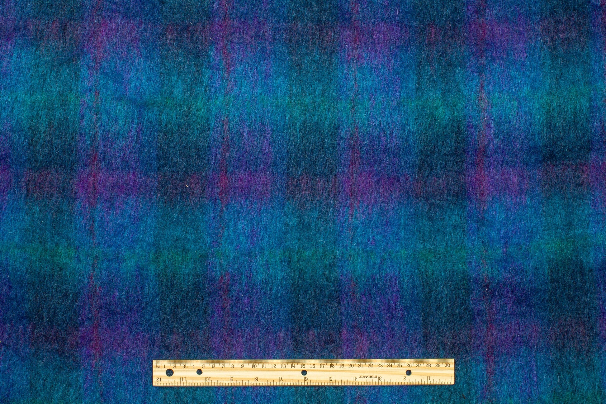 Ocean Blue and Purple Mohair Plaid Wool Coating - Prime Fabrics