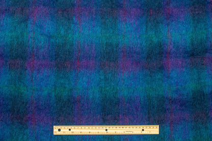 Ocean Blue and Purple Mohair Plaid Wool Coating - Prime Fabrics