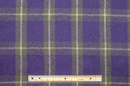 Purple and Gray Plaid Wool Coating - Prime Fabrics