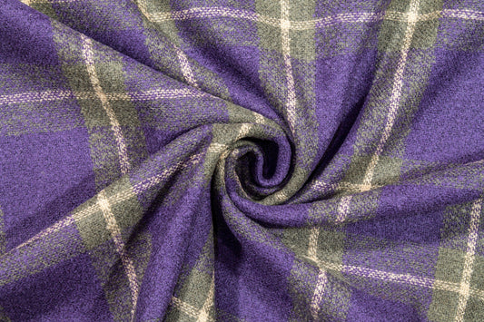 Purple and Gray Plaid Wool Coating - Prime Fabrics