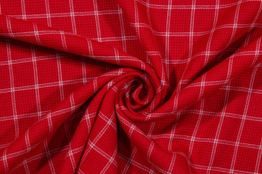 Red and White Windowpane Wool Pique - Prime Fabrics