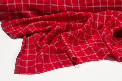 Red and White Windowpane Wool Pique - Prime Fabrics