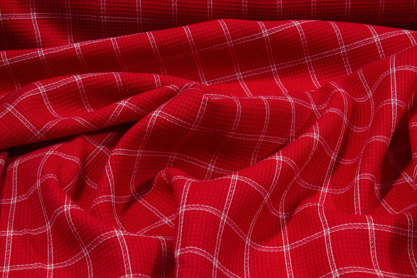 Red and White Windowpane Wool Pique - Prime Fabrics