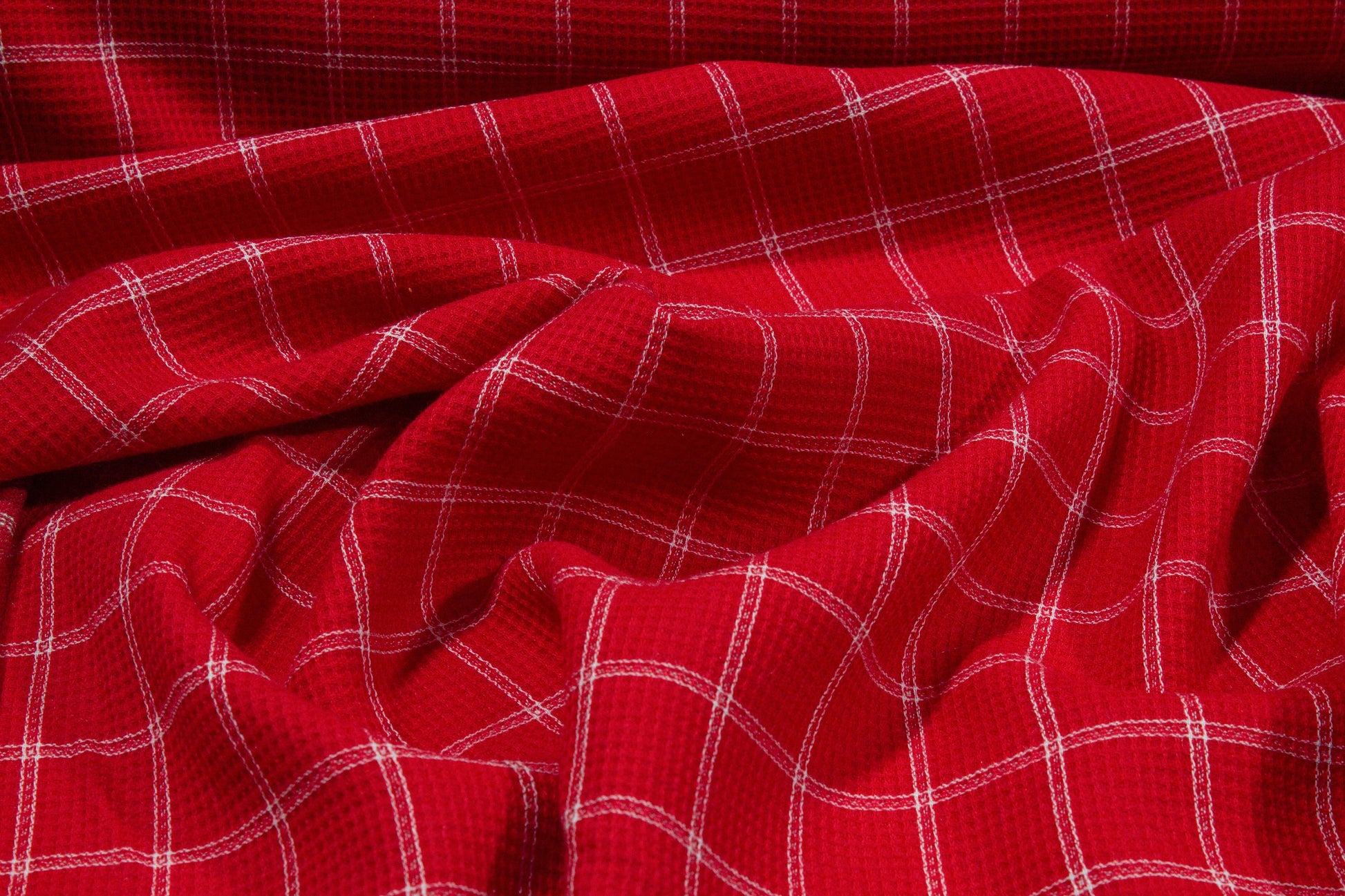 Red and White Windowpane Wool Pique - Prime Fabrics