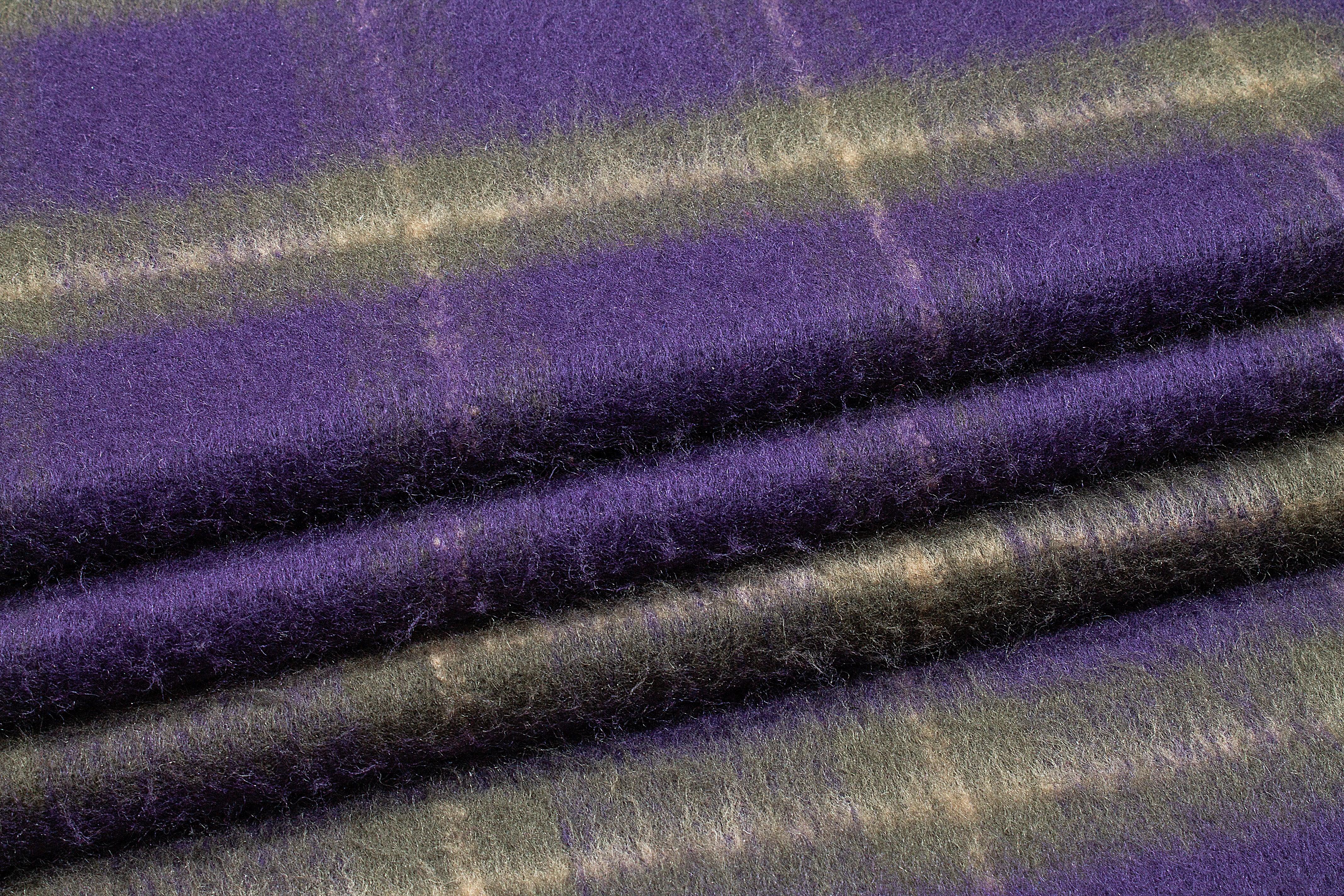 Purple and Gray Plaid Wool Coating - Prime Fabrics