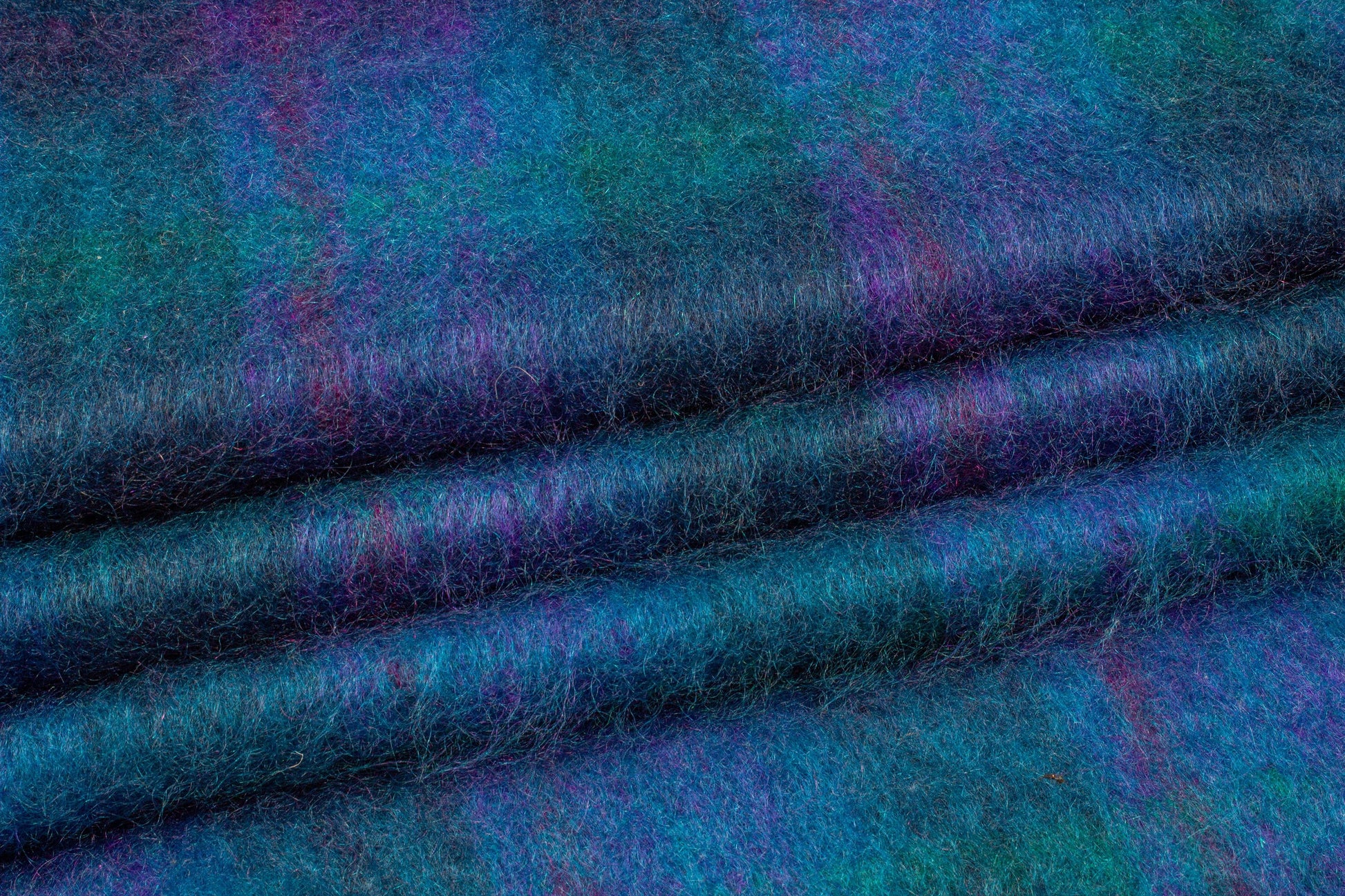 Ocean Blue and Purple Mohair Plaid Wool Coating - Prime Fabrics