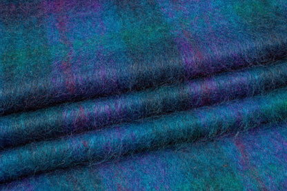 Ocean Blue and Purple Mohair Plaid Wool Coating - Prime Fabrics