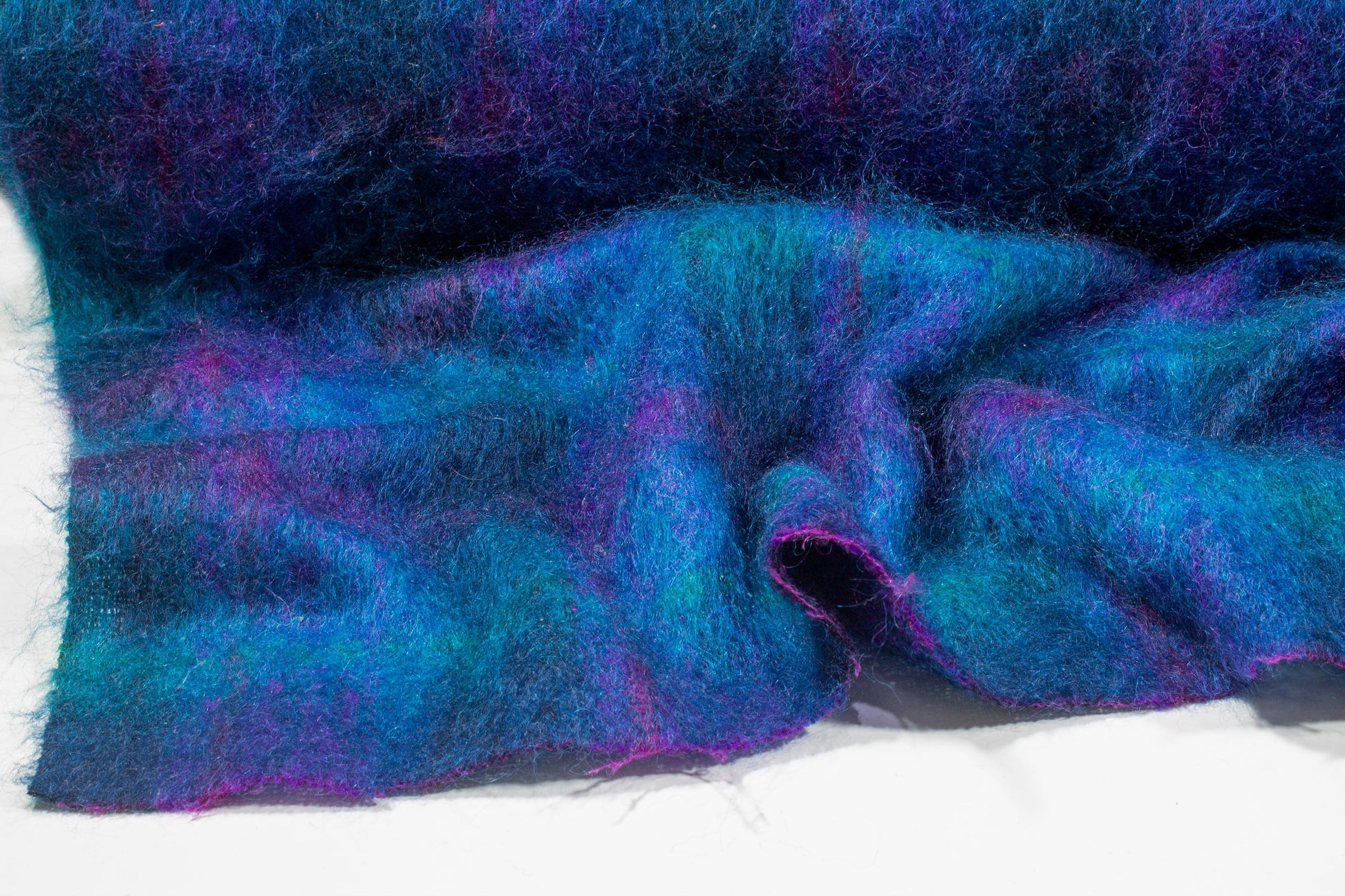 Ocean Blue and Purple Mohair Plaid Wool Coating - Prime Fabrics
