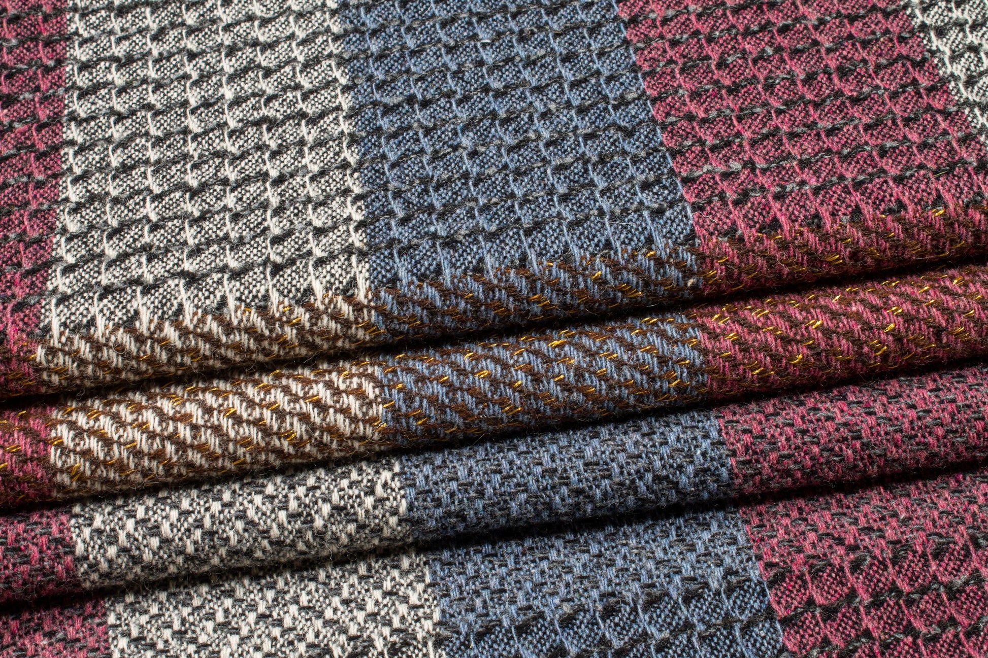 Blue, Purple, and White Checked Wool Tweed - Prime Fabrics