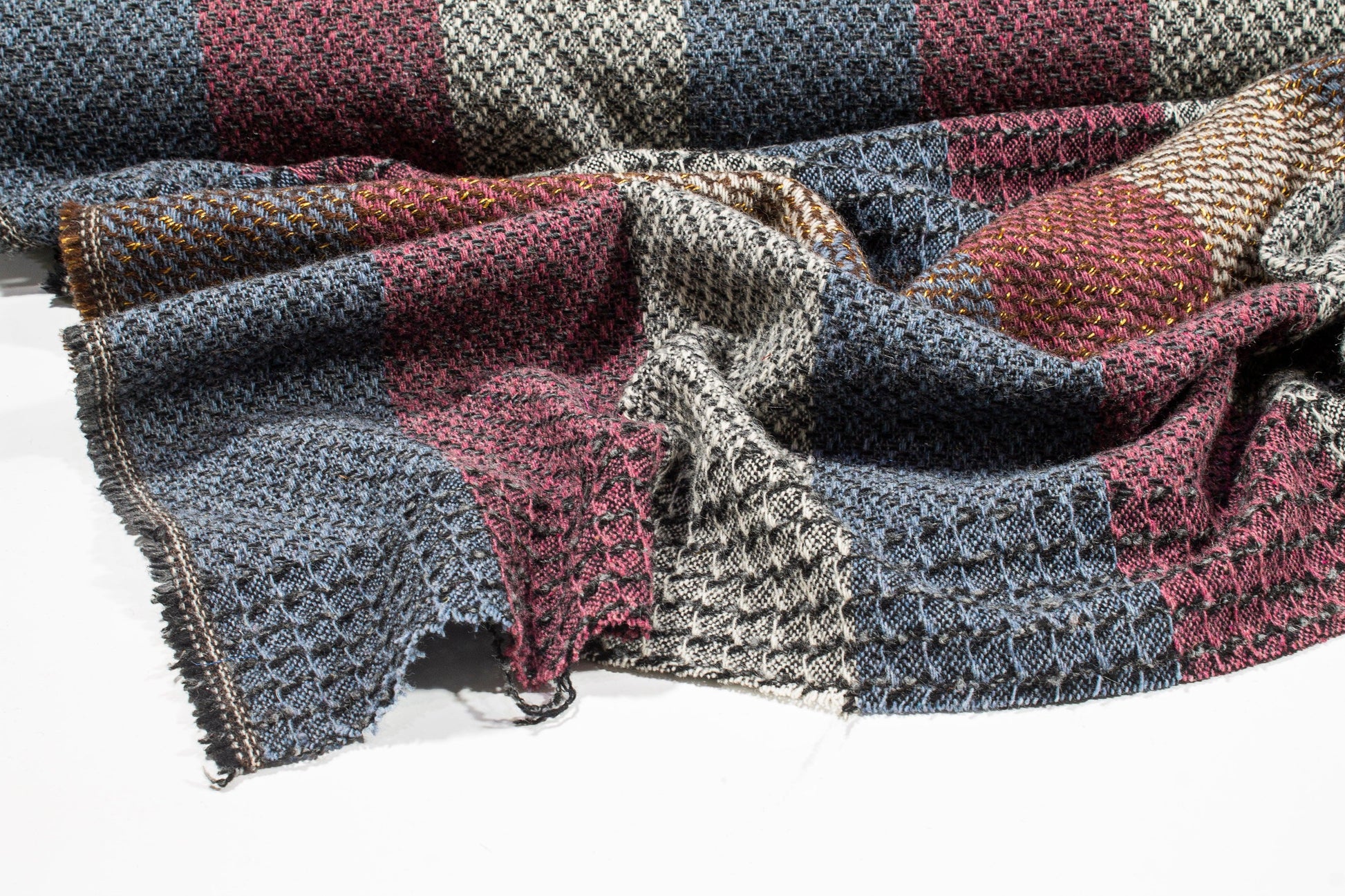 Blue, Purple, and White Checked Wool Tweed - Prime Fabrics
