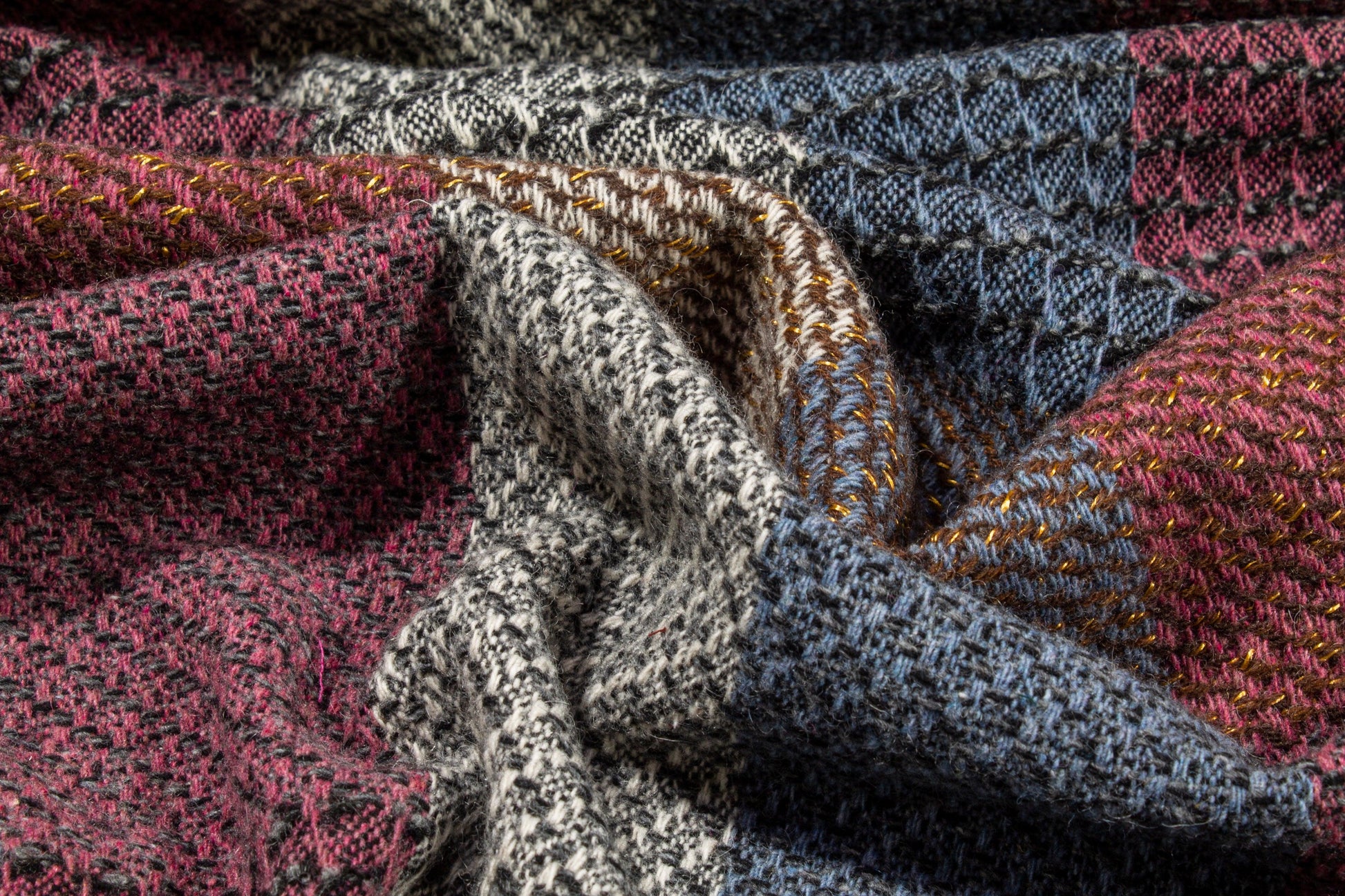 Blue, Purple, and White Checked Wool Tweed - Prime Fabrics