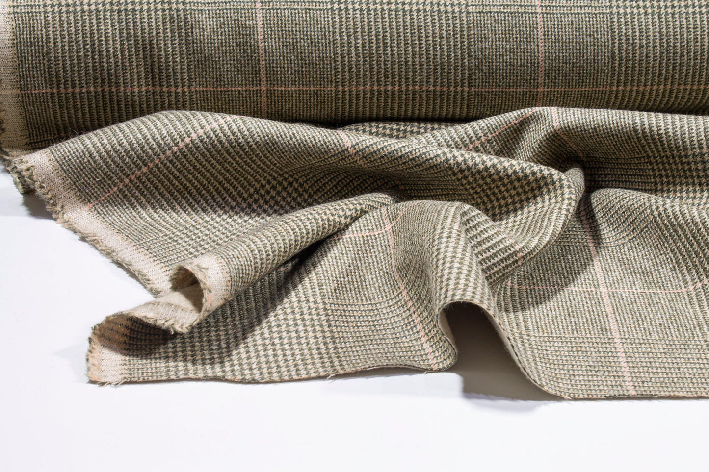 Beige Glen Check Italian Virgin Wool and Cashmere Blend - Prime Fabrics